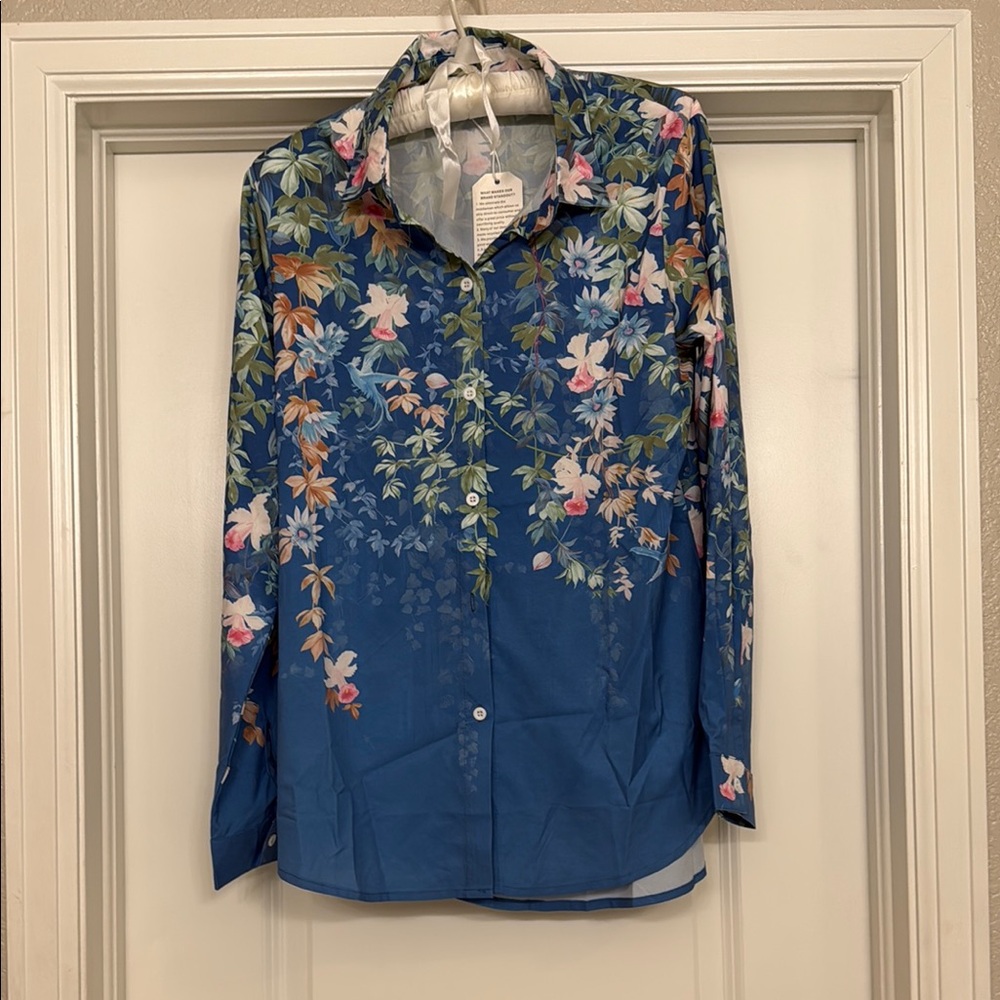 Floral Button Down Shirt - Blue